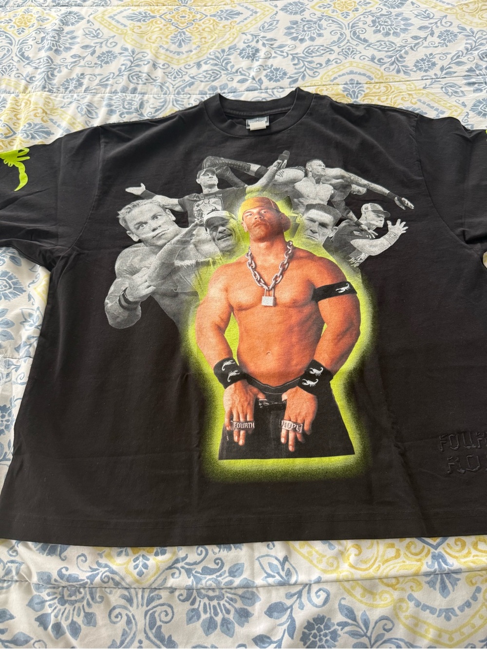 Black Short Sleeve Graphic Tee with Neon Green Accents - Brand: